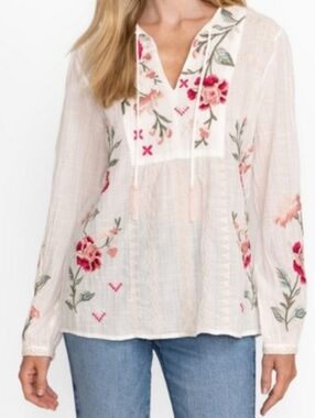 Johnny Was Erin Prairie Blouse with Floral Embroidery Feminine Size XS